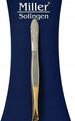 Augenbrauenpinzette schräg golden Länge 9 cm