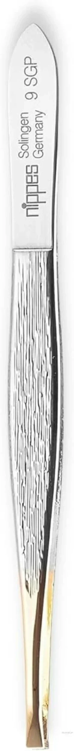 Gebogene Pinzette 9 cm mit vergoldeter Spitze