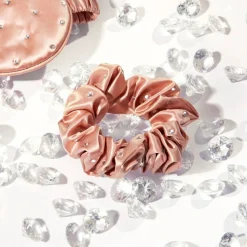 Haargummi aus Seide mit Kristallen Roségold