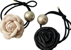 Haargummis GUM164, mit Rose und Perlen 2-in-1