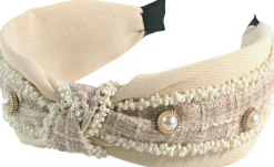 Haarreif mit Strasssteinen, beige
