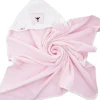 Kinderhandtuch mit Kapuze, 100% Baumwolle, rosa mit Bär, 100x100 cm