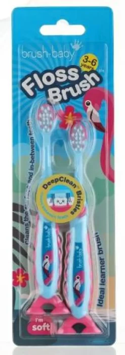 Kinderzahnbürste für 3- bis 6-Jährige, weich, blau mit Flamingo