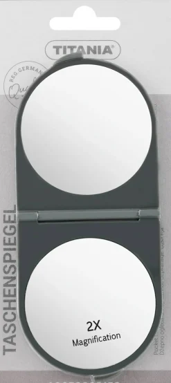 Klappbarer Spiegel, rund, 14x6 cm, grau