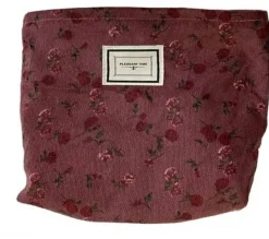 Kosmetiktasche, KS118, rosa mit roten Blumen