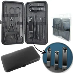 Maniküre- und Pediküre-Set im Etui 12in1, schwarz, AK21