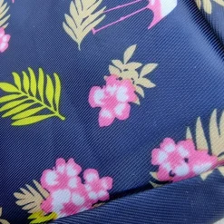 Mini-Tasche für Damenhygieneartikel, Flamingos und Palmblätter, dunkelblau