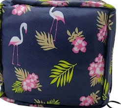 Mini-Tasche für Damenhygieneartikel, Flamingos und Palmblätter, dunkelblau