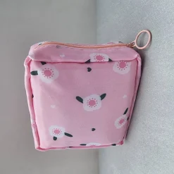 Mini-Tasche für Damenhygieneartikel, Blumen, pink