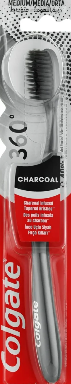 Zahnbürste mit Aktivkohle mittel 360° Charcoal schwarz-rosa