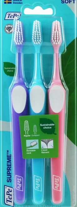 Zahnbürstenset lila + blau + rosa 3 St.